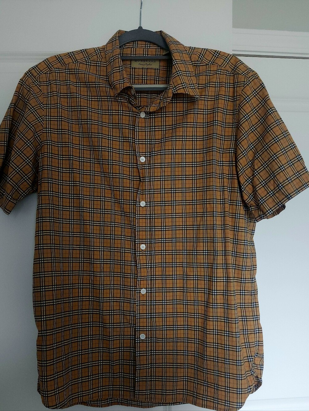 Burberry Men's Short-Sleeve Plaid Button-Down Shirt XL